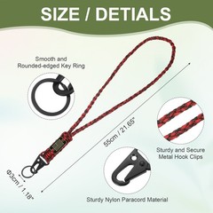 Paracord Keychain Carabiners Clip, 2Pcs& 21.7/6″ & Red Black Camouflage