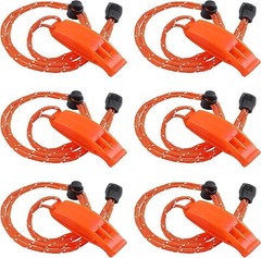 6Pcs/set Safety Whistle Marine Whistle Plastic Whistles w/ Lanyard for Emergency