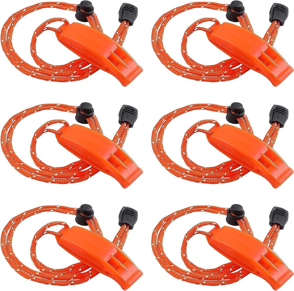 6Pcs/set Safety Whistle Marine Whistle Plastic Whistles w/ Lanyard for Emergency