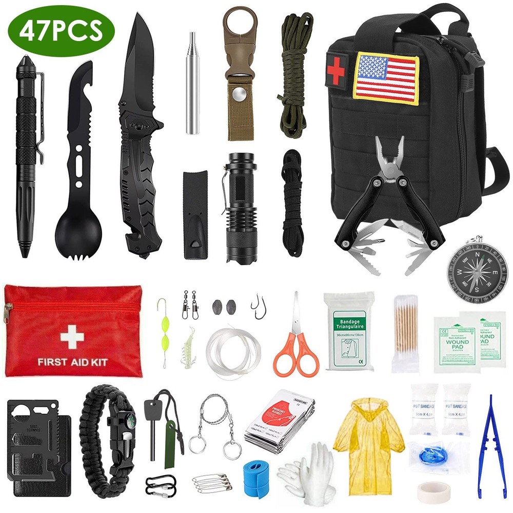 47-Piece Emergency Survival Gear: First Aid & Outdoor Adventure Kit