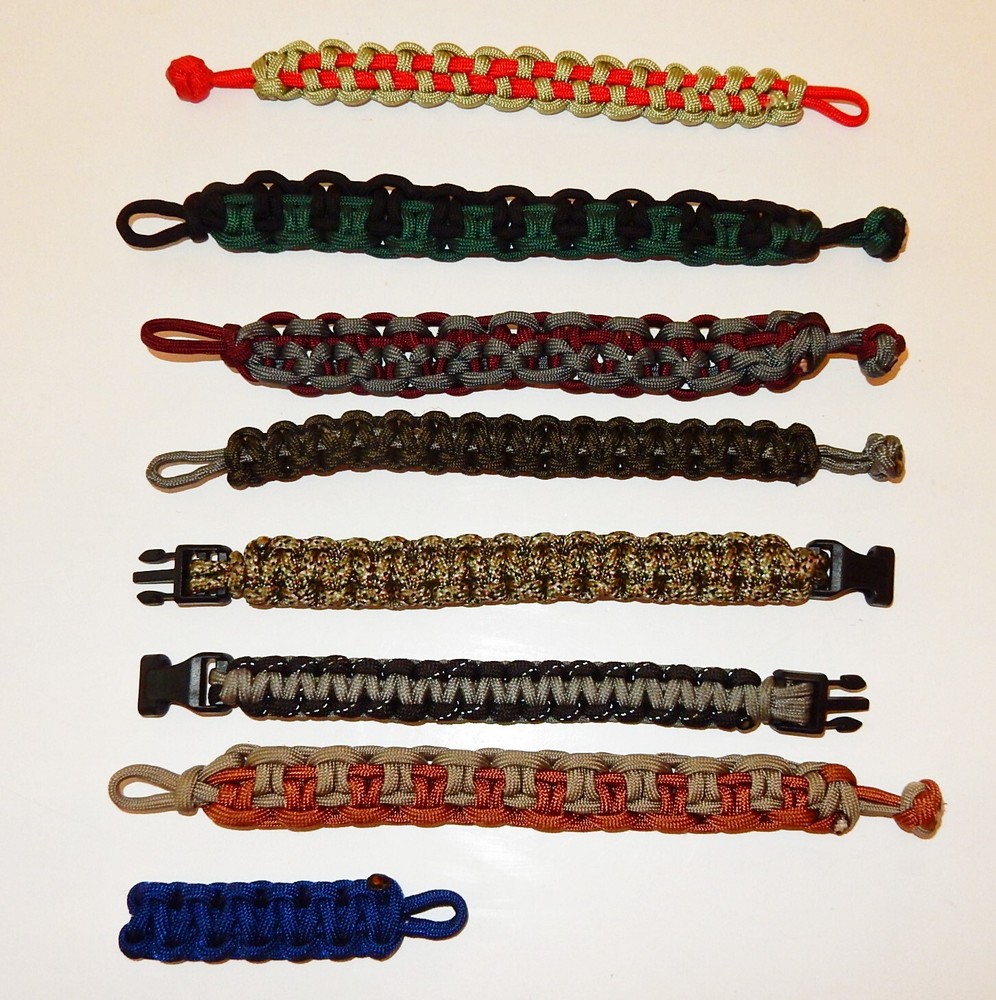 Lot of 7 8″ Paracord Bracelets in Assorted Colors & Key Fob Lot 5of6