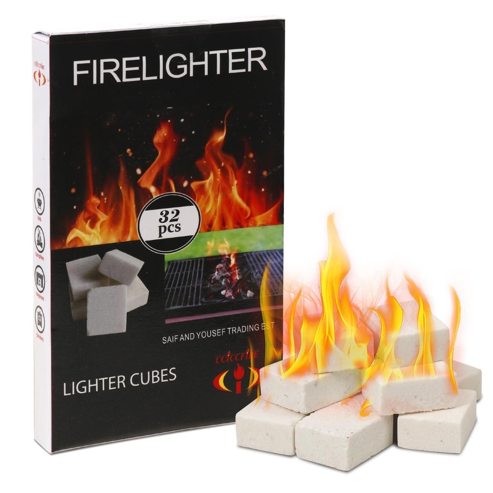 Natural Fire Starters for Outdoor: 32 Cubes Fire Starter Campfire Fireplace W…