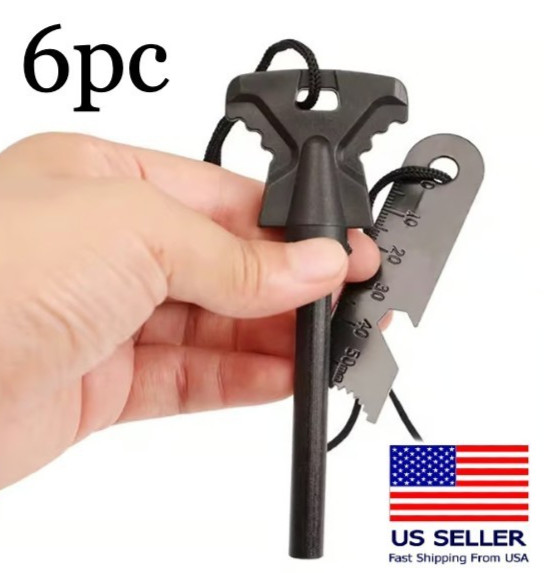 6pc Fire Starter Flint Steel Striker Survival Kit Ultimate Camping Outdoor Tool