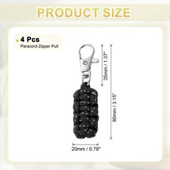 Reflective Paracord Zipper Pull, 80 mm Length for Backpacks (4 Pack, Black)