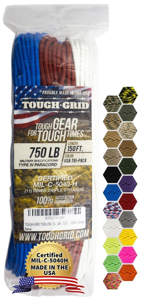 750 Paracord Military Grade Nylon Rope – Type IV Mil-Spec Made in USA – 150 F…