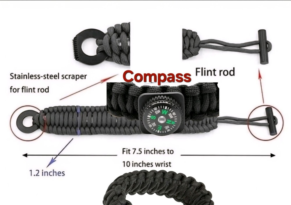 Survival Paracord Bracelet – Fire Starter With Compass Limitless Uk PERFECT GIFT