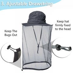Mosquito Head Face Net Hat Bee Insect Bug Protection Hidden Mesh Fishing Sun Cap