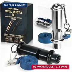 Emergency Whistles 2 Pack, 120dB Pealess Solid Iron Safety Whistles with Nylon L