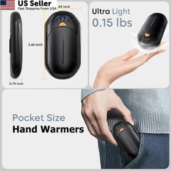 AI Hand Warmers Rechargeable 2 Pack, 20Hrs Long Safe Heat, Small, Black