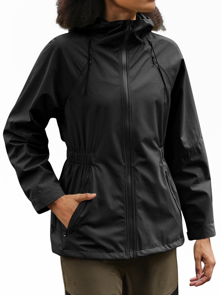 Yousify Womens Rain Jackets Lightweight Waterproof Raincoat Medium, Black