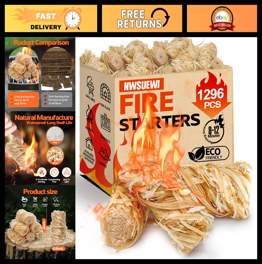 1296PCS Fire Starters for Campfires, BBQ, Camping, Quick Light, Waterproof Charc