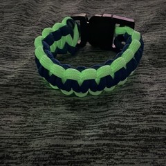 Green/Blue Paracord Bracelet Adjustable Nylon w/ Black Plastic Buckle 7in