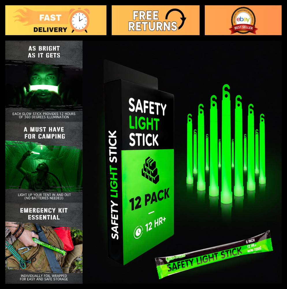 Emergency Glow Sticks – 12 Hour Duration, Individually Wrapped Survival Lights f