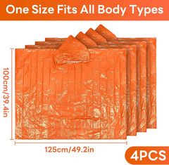 Emergency Mylar Poncho 4 Pack, Waterproof Windproof Thermal Foil Rain Poncho, Po