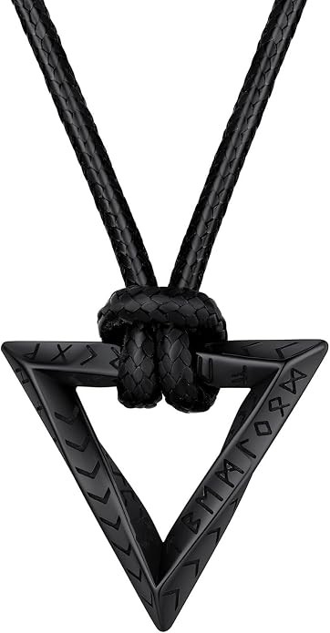 Norse Viking Rune Necklace with Stainless Steel 02. Mobius Triangle-Black