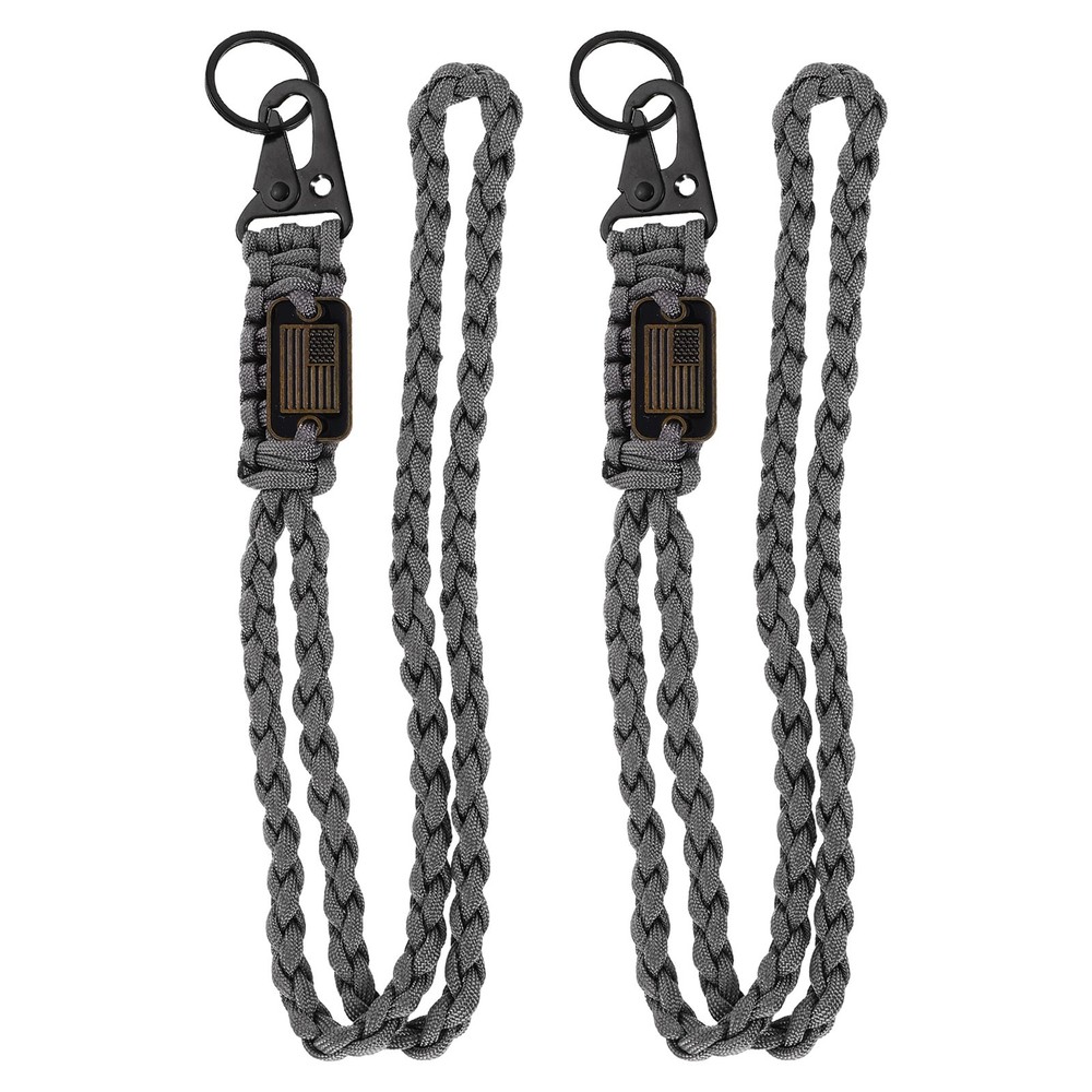 2Pcs Paracord Lanyard, Strong Lanyard with USA Flag, Grey