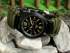 Kids Adult Green Adjustable Survival Paracod Military Watch Fire Scraper Whistle