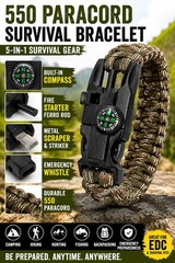 550 Paracord Survival Bracelet Compass Fire Starter Whistle Scraper Camo New