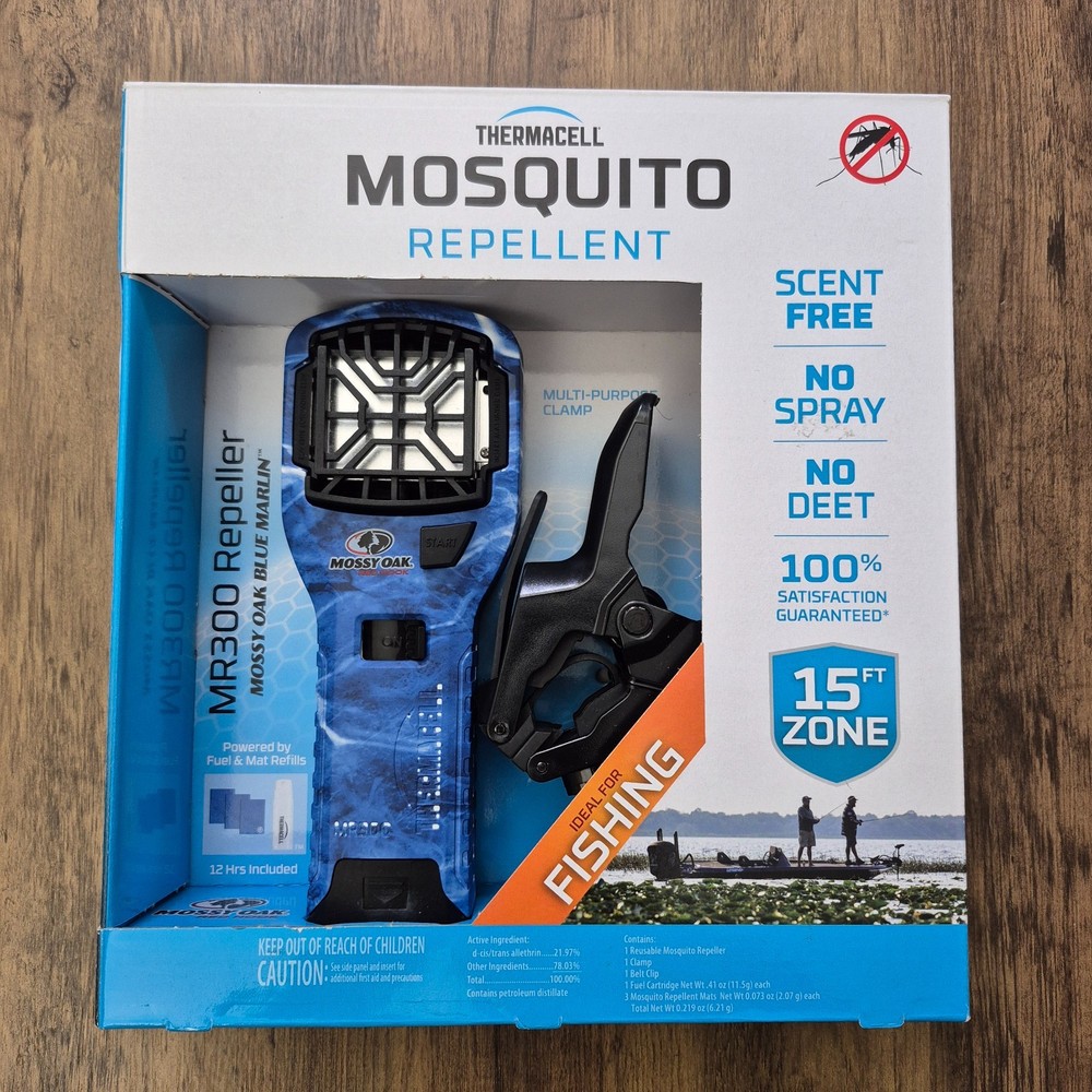 Thermacell MR300 Mosquito Repellent Mossy Oak Blue Bundle 12-Hour Refill + Clamp