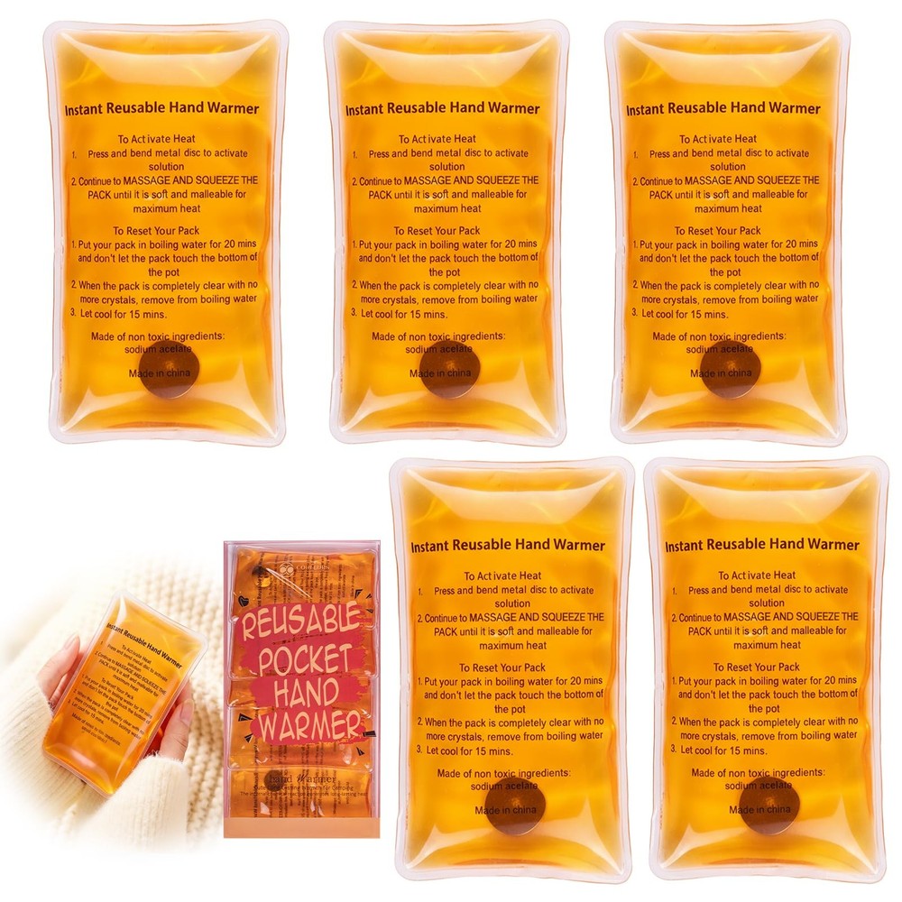 5 Pcs Reusable Snap Heat Pack,Hand Warmers 4.2*3.0 Inch (Pack of 4), orange
