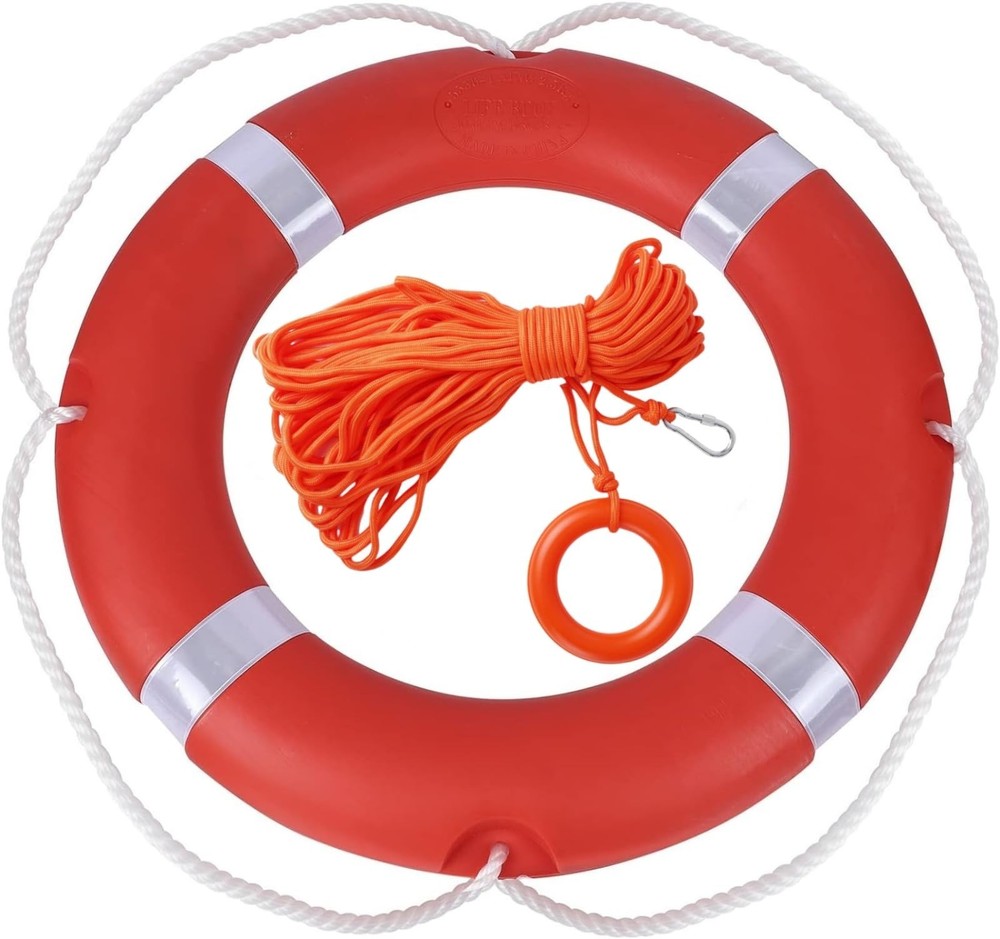 Life Ring Buoy Boat Safety Throw Ring with Water Floating Lifesaving Rope 98….