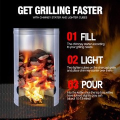 Charcoal Chimney Starter Set BBQ Tools Heat Resistant Gloves Lighter Cubes