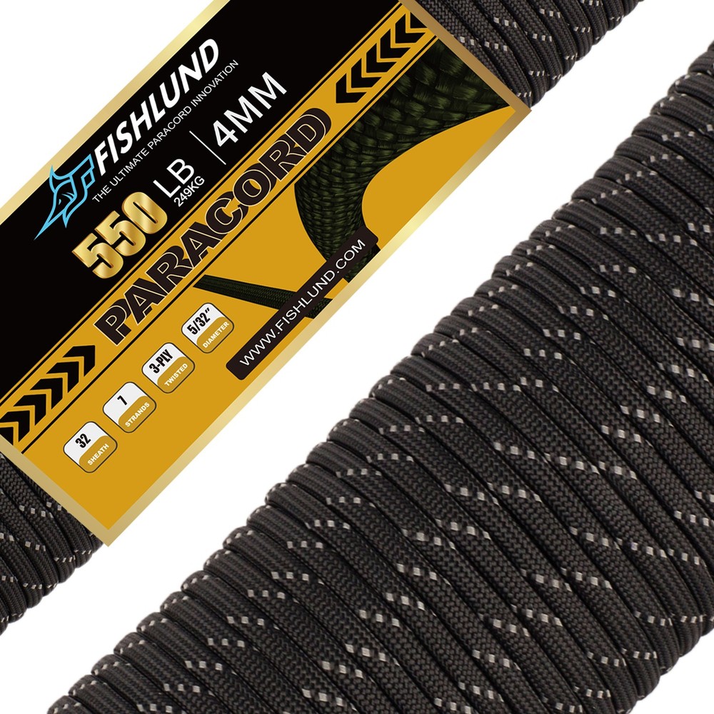 FISHLUND Paracord Rope 4mm Type III 550 250FT Reflective Parachute Rope