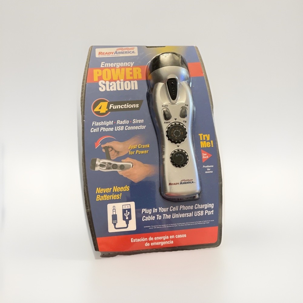 Ready America Emergency Power Station- Crank Power-No Batteries- 4 Functions NEW