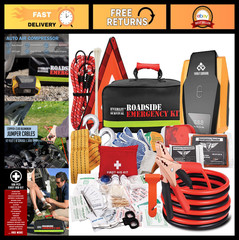 Survival Car Emergency Kit – Roadside Safety Tools, Tire Inflator, First Aid, Ju