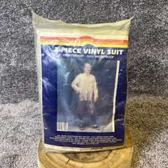 Vintage 80s Deadstock 3-Piece Vinyl Suit w Hood- Retro Rain Poncho Size Large