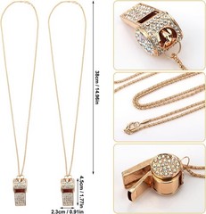 2Pcs Bling Whistle Necklace Crystal Rhinestone Loud Metal Whistle with Chain