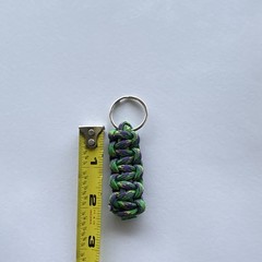 Green, Purple and Yellow Paracord Keychain Fob w/ Split Ring, 2.25in, 1 Pack