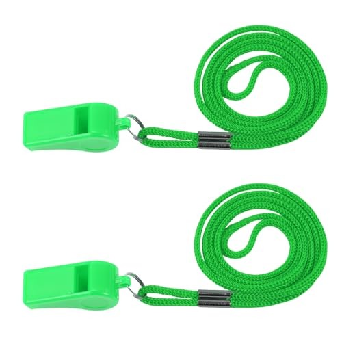Plume’CHJ Whistle, 2 Packs Plastic Sports Whistles with Lanyard, Loud GREEN