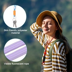 4 Pcs Paracord Lanyard Necklace, Split Ring, Light Purple & White & Green