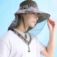 Mosquito Sun Hat with Veil Hidden Head Net & Neck Flap for Men Women Outdoor Fis