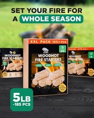 185 Pcs Natural Fire Starters – Quick Ignite, Long-Burning, Odorless Charcoal St