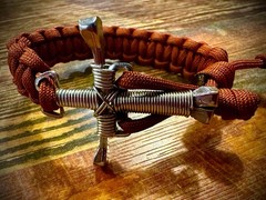 Brown Paracord Bracelet Adjustable 8 in Metal Cross Anchor 550 lb 7-Strand