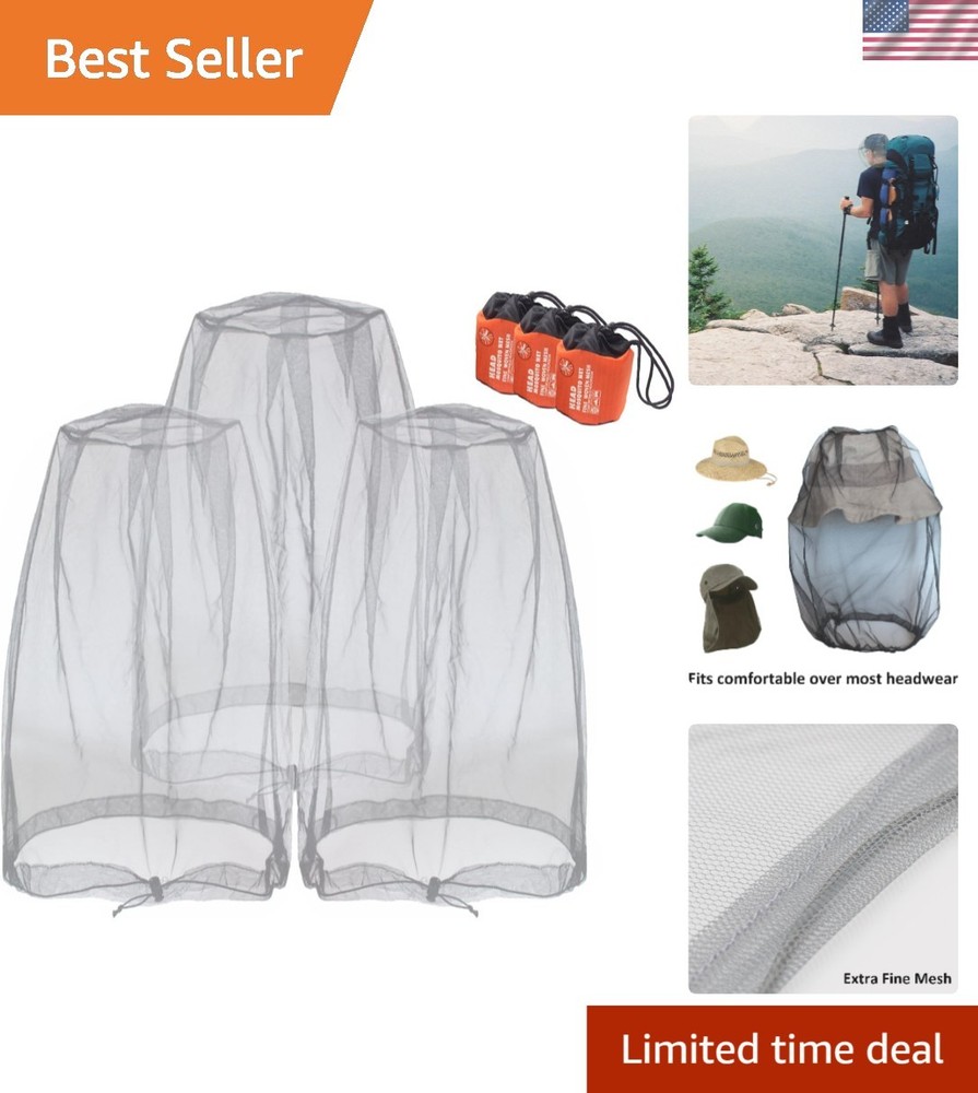 Outdoor Bug Protection Face Netting – Perfect for Gardening & Fishing, 3 Pack