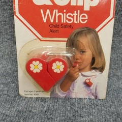 Vintage Zip & Clip Whistle Red Flowers Straco Child Safety Alert 80s 90s