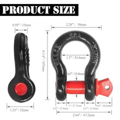 1/2″ D Ring Shackle with 5/» Screw Pin, 2T Working Load 1/2 Inch 8 Black&Red