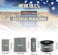 750lb Paracord 4mm 11 Strands Tactical Parachute Cord, 50′ 100′ 250′ 1000′ Utili