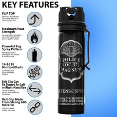 POLICE MAGNUM Pepper Spray 4 ounce Flip Top Fogger Belt Clip Defense Protection