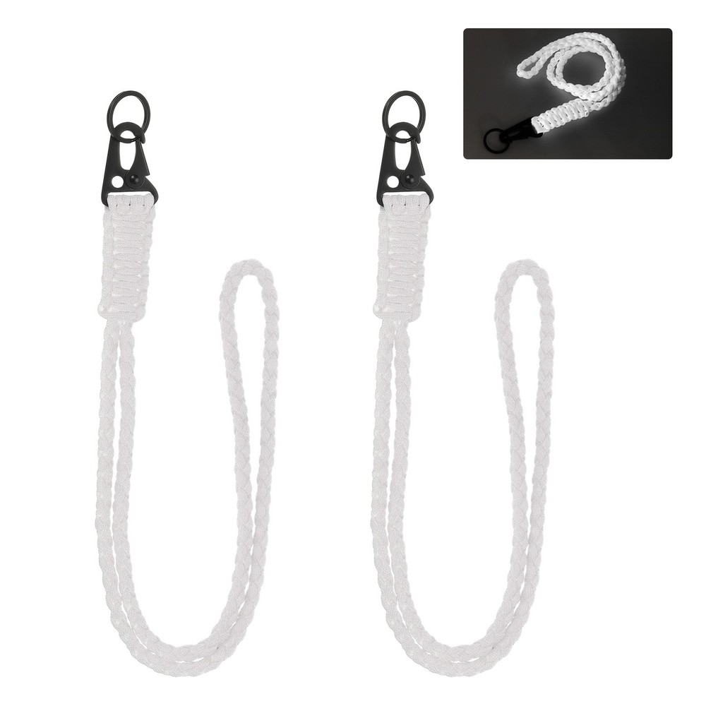 Paracord Lanyard, 550 Heavy Duty Keychain Lanyard (2 Pack, Luminous White)