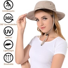 Mosquito Head Net Hat Bug Cap UPF 50 Sun Protection W/ Hidden Netting Beekeeping