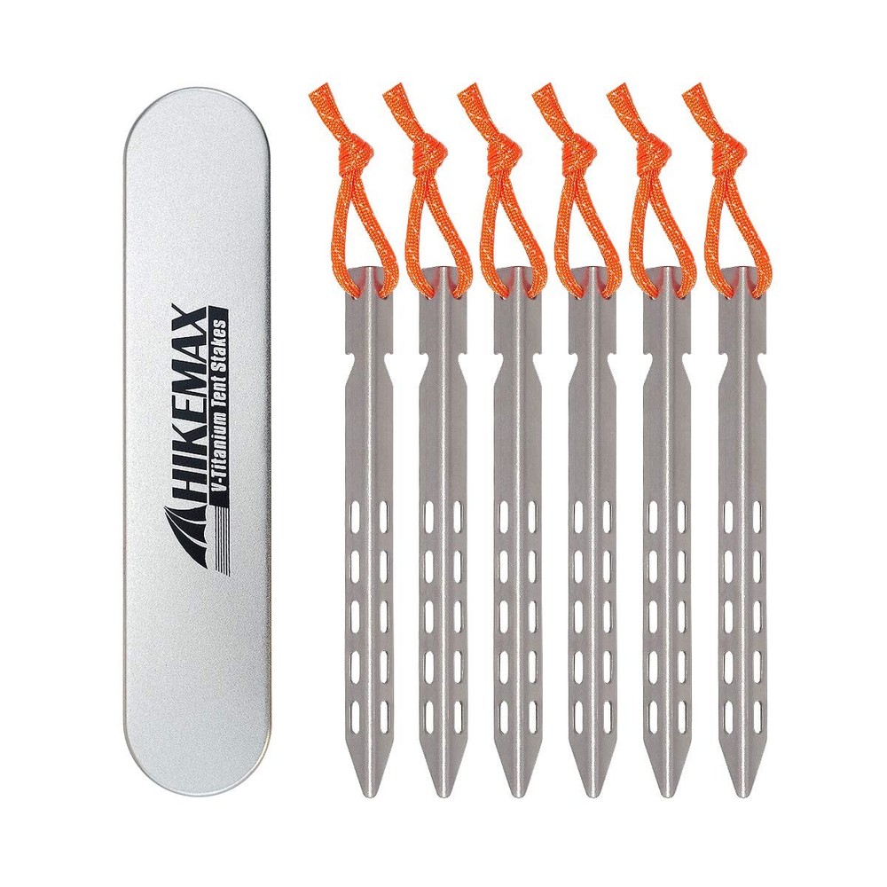 Hikemax Ultralight Titanium Tent Stakes 6 Pack – V-Shaped Pegs 6