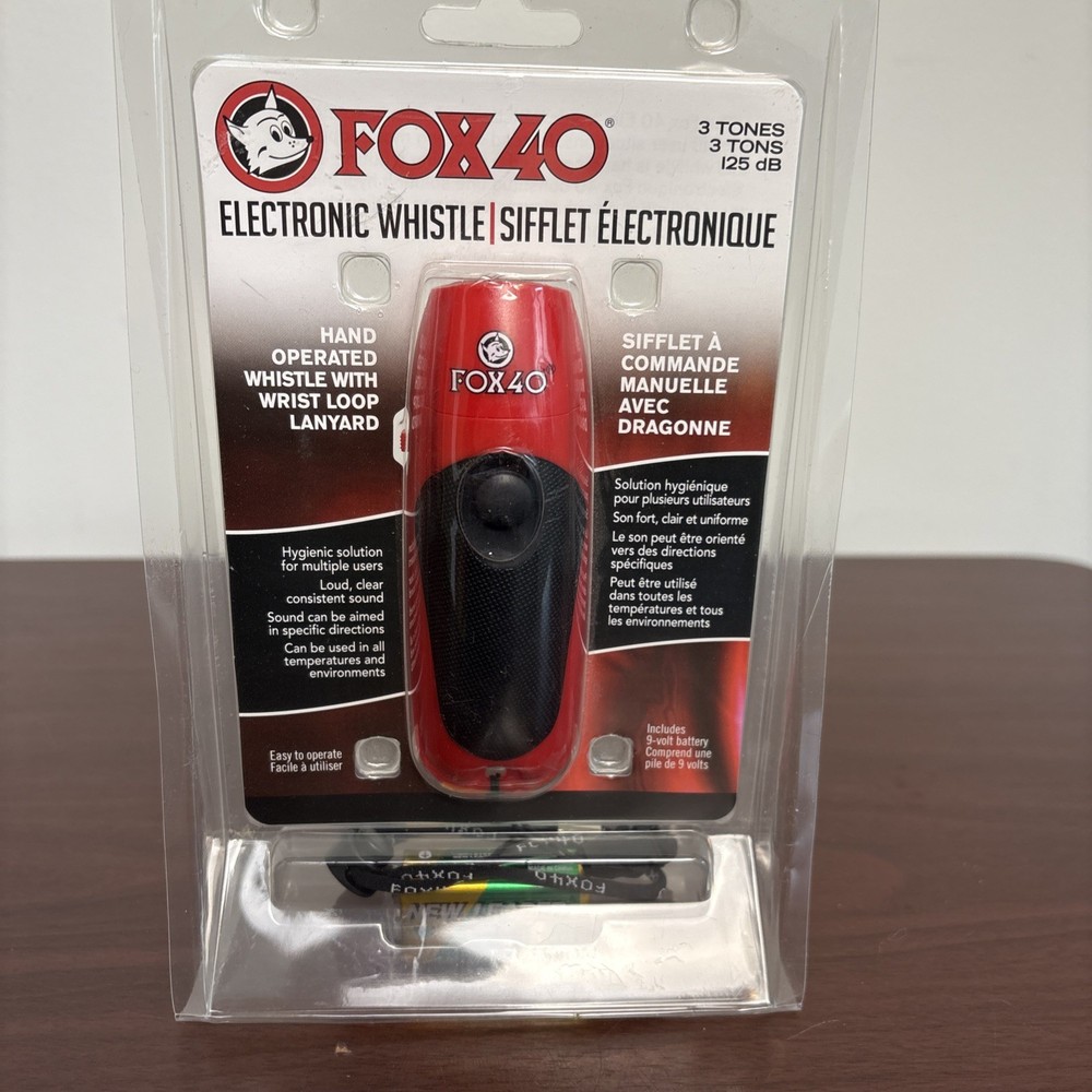 Fox 40 Electronic 3 Tone Whistle with Wrist Lanyard & 9V Battery – Red/Black