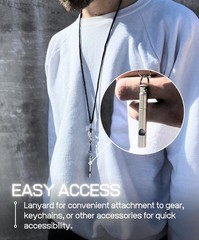 Titanium Whistle with Lanyard Emergency Safety, Titanium Gray, Set of 2, Weather