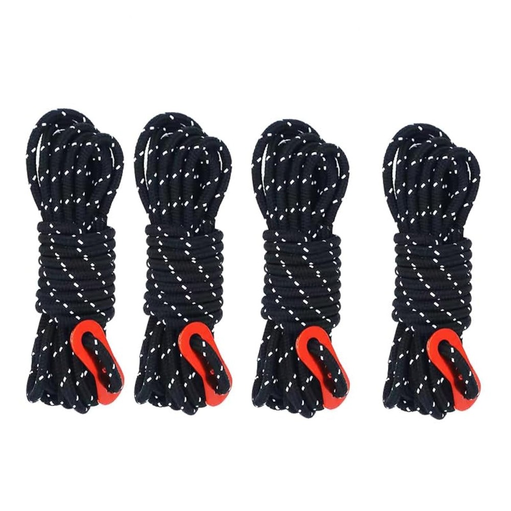 Tgpiao 4Pack Duty Camping Rope – 4mm Outdoor Reflective Guy 13.1ft, Black