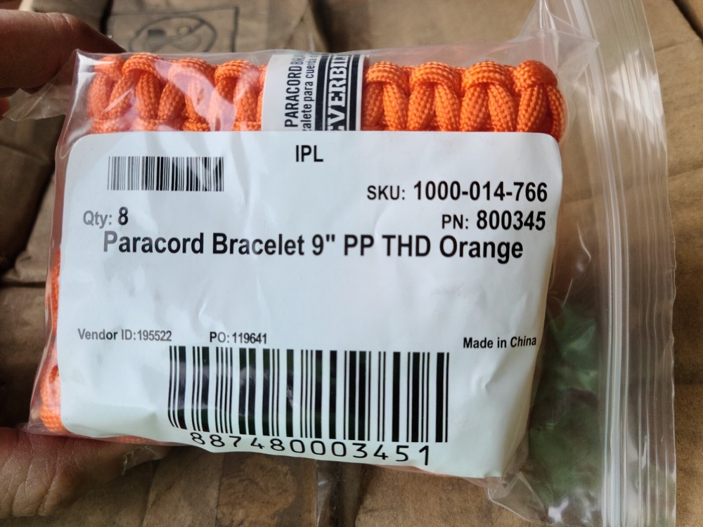 Lot of 384 Everbilt 9″ Paracord Emergency Survival Bracelet Safety Orange Hiking