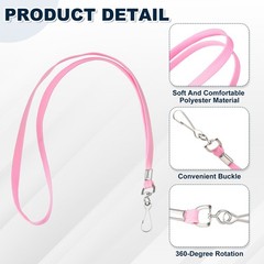 100Pcs 17.3″ Nylon Flat Lanyard with Clasp for Keys, Pink